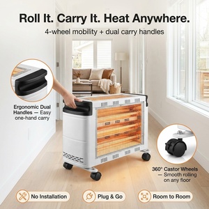 Calentador Eléctrico Portátil de Cuarzo Infrarrojo de 2000W <span class=keywords><strong>con</strong></span> <span class=keywords><strong>Ruedas</strong></span>, Protección Antivuelco, Iluminación Integrada para Uso Doméstico - Product Image 3