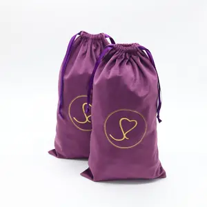 Custom Gold Logo Printed Velvet Fabric Jewelry Gift Pouch Shoes Drawstring Dust Bag For Handbag Luxury velvet pouch