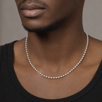 Chaînes classiques en argent sterling 925 avec billes perlées de 1 mm à 6 mm, plaquées rhodium, pour hommes et femmes, bijoux en gros