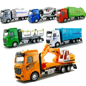 어린이 에뮬레이션 합금 금속 다이 캐스트 풀백 건설 굴삭기 교반기 트럭 크레인 트럭 모델 장난감 어린이를위한 선물