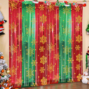 Cortina de Navidad con Diseño de Copos de Nieve y Borlas, Decoración Rectangular para Fiestas, Impresa en Serigrafía - Product Image 2