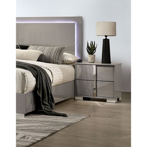 Modern <b>Light</b> Taupe Bedside Table Chrome Legs Nightstand Bedroom Furniture - Product Image 2