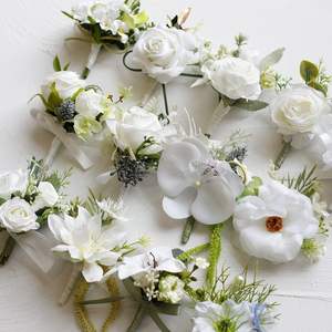 卸売ブライダル花婿ウェディングウエディングパーティーイベント造花ホワイトシリーズブローチショルダーフラワーリストフラワーコサージュ - Product Image 5