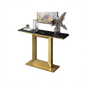 Table console moderne de luxe plaquée or, hauteur réglable, meubles de salon, métal, acier et marbre, décoration d'hôtel - Product Image 1