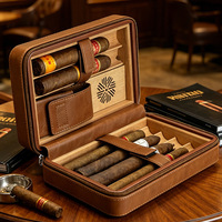 Étui à cigares portable en bois de cèdre espagnol, boîte à cigares de voyage en cuir avec plateau amovible, pochette zippée pour 6 cigares, cadeau pour homme
