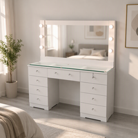 Table de maquillage en MDF blanc avec miroir en bois et ampoules LED, plusieurs tiroirs de rangement, table de toilette pour chambre à coucher