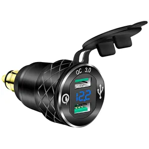 12V 24v快速充电3.0摩托车双USB充电器DIN Hella 12v插头和插座带LED电压表的USB充电器适配器