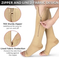 Chaussettes zippées de qualité en gros Chaussettes à fermeture éclair à bout ouvert Beige 20-30mmHg