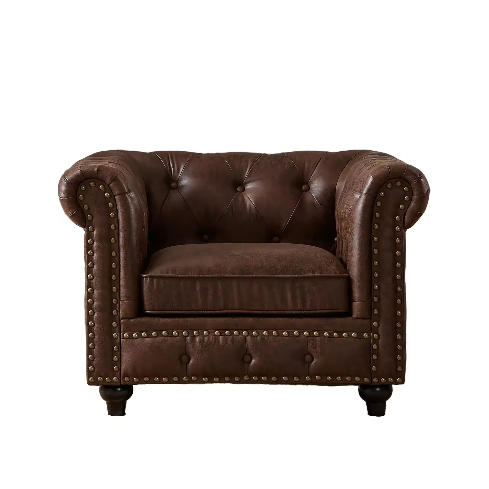 Fauteuil Chesterfield Style Amérique Marron Faux Cuir Tufté Salon Canapé Classique Simple Chaise Chesterfield en Cuir Clouté