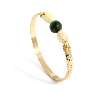 Gioielli hawaiani ingrosso Hanmad avvolto in oro placcato 18k Pikake gelsomino pietra naturale rame braccialetto delle donne - Product Image 2