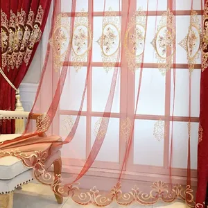 Sang Trọng Châu Âu Chenille Thêu Rèm Cửa Màu Đỏ Cho Phòng Khách Phòng Ăn Phòng Ngủ Sàn Để Trần Cửa Sổ Phương Pháp Điều Trị - Product Image 5