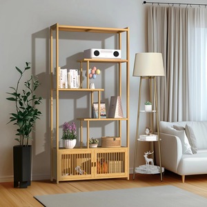 Freestanding industrial bamboo indoor four-tier bookshelf/storage rack for living room and <b>bedroom</b> - Product Image 1