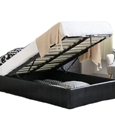 Modern Design Hot selling Double Ottoman Storage Faux Leather Bed With Gas Lift Large Storage Bed