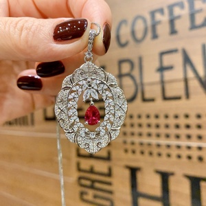 Fashion Red Cubic Zirconia Vintage Micro Pave Gold Plated Necklace <b>Earrings</b> <b>Set</b> Eco-friendly Copper Zircon Jewelry for Party - Product Image 6