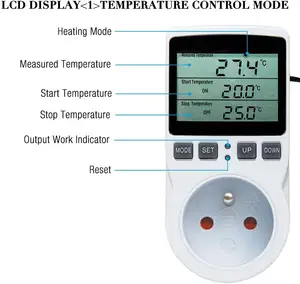 Soket pengatur waktu digital 16A, dengan pengontrol suhu FR/EU/US/AU/UK termostat soket pemanas dan pengontrol suhu pendingin