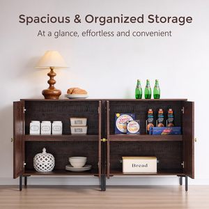 Aparador Moderno <span class=keywords><strong>de</strong></span> Madera Maciza con Almacenamiento, Aparador Alto con Arcos Acordonados y Estantes Ajustables, Barra <span class=keywords><strong>de</strong></span> Café Modular - Product Image 3
