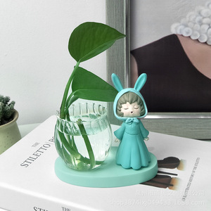 Hydroponic Girl Plant Decor Glass Vase With <b>Rabbit</b> Figurine Indoor Desktop Ornament For Girls Eco Friendly <b>Gift</b> - Product Image 1