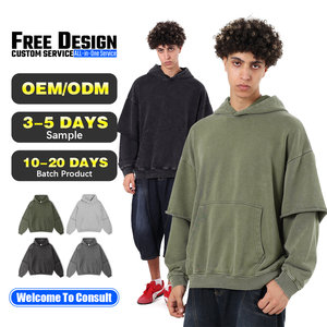 Sudadera con capucha de algodón pesado de 430 g/m² para hombre, estilo vintage, con estampado digital 3D, efecto de dos piezas y bajo sin rematar - Product Image 1