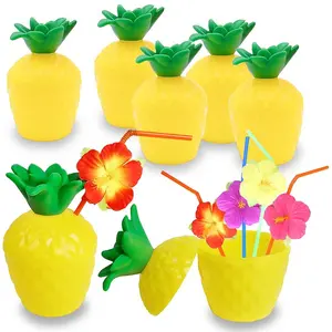 En Plastique de qualité alimentaire Tasse D'ananas avec Couvercles et Pailles pour Luau Hawaïenne D'été Jungle Fête