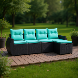 <b>Black</b> Poly Rattan Garden Sofa Set 4 Seater Powder Coated Steel <b>Frame</b> Outdoor Furniture Elegant Design - Product Image 2