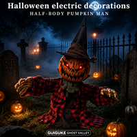 Décoration de jardin d'Halloween : Épouvantail citrouille demi-corps suspendu