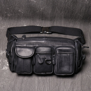 Bolso de pecho de cuero con múltiples bolsillos, color negro cálido |   Fabricación Personalizada OEM/ODM para Marcas Urbanas y de Aire Libre - Product Image 1