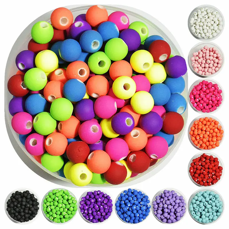 500g/Bag Rubber Coated Colorful Round Ball Beads Acrylic Spacer Beads for Bracelet Necklace Earring Making Supplies