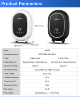 Chauffe-eau instantané électrique sans réservoir pour cuisine et maison, à commande tactile, 220V 5500W, pour installation sous comptoir, petit modèle, type Geyser