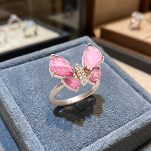 Bague en zircon plaqué or et rhodium avec motif papillon rose, style ethnique, unisexe - Product Image 2