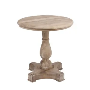 Wholsaler-Mesa redonda pequeña de estilo antiguo tallada a mano, mesa de centro de madera para restaurante (DT-978-OAK)