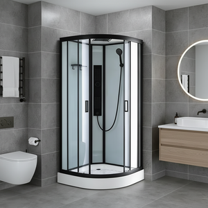 <span class=keywords><strong>Cabine</strong></span> de <span class=keywords><strong>douche</strong></span> d'angle moderne <span class=keywords><strong>90x90</strong></span> en verre trempé avec receveur - Product Image 1