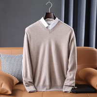 Pull en cachemire 100% pour homme, col en V, manches longues, pull uni décontracté pour le travail, haut en tricot