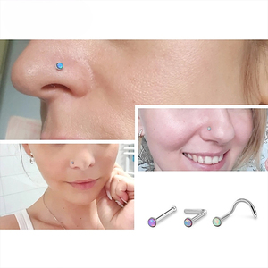 Stainless Steel Opal <b>Nose</b> <b>Studs</b> Pin | <b>L</b>-<b>Shaped</b> Straight Curved Design | Hypoallergenic Children's Wedding Body Piercing Jewelry - Product Image 2
