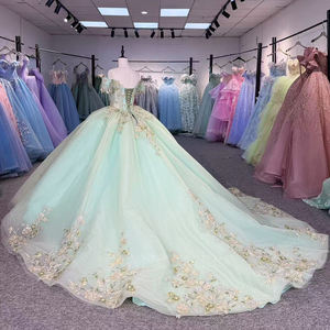 Gaun Prom Hijau Mint Jancember 1512, Gaun Malam Floral 3D, Gaun Ball Off Shoulder, Vestido De Gala, Pesta Quinceanera Elegan - Product Image 3