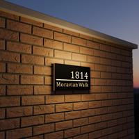 Plaque de numéro de porte directionnelle lumineuse décorative, personnalisée en acier inoxydable avec éclairage LED pour usage intérieur/extérieur