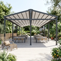Pergola extérieure électrique automatique pliable en aluminium thermolaqué et PVC avec capteur vent et soleil, taille personnalisée et télécommande