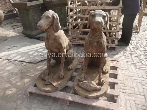 Vintage French Style Garden Ornaments Life Size Animal Sculpture Antique Paired Hound Dog Statues Outside Big Metal Iron Europe