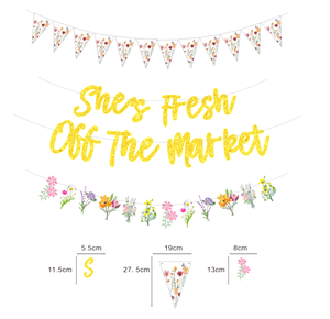 新鮮なワイルドフラワーのテーマ彼女は市場から新鮮なグリッターペーパーバナーお誕生日おめでとうパーティーデコレーション用品 - Product Image 3