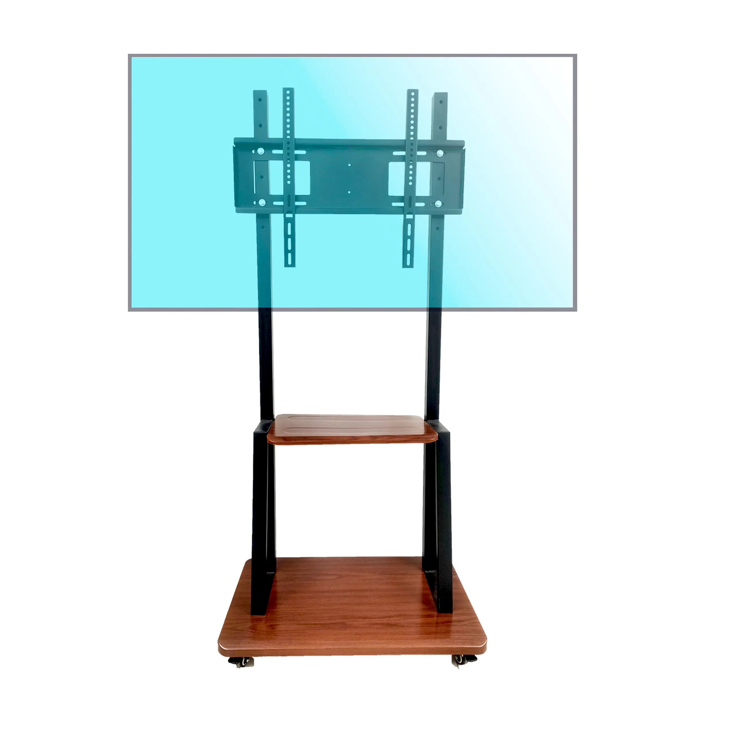 Venta caliente MAX Vesa 600*450 MM Impresión de grano de madera acero soporte de TV móvil carro Universal para 32 "-75" soportes de carro de pantalla