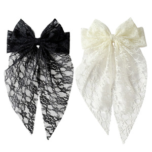 Elegante Pinza de Pelo con Lazo Grande de Encaje, Cinta Larga Flotante, Barretta de Resorte, Accesorio Dulce de Hada para el Cabello Trasero de Mujer - Product Image 2