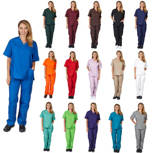 Unisex V-Neck Scrub <b>Set</b> Moisture Wicking Split Uniform For Nurses <b>Doctors</b> Hospital Workwear Short Sleeve Top And Pants - Product Image 1
