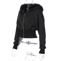 Haut court zippé pour femme automne 2026, coupe ajustée, fermeture éclair bidirectionnelle, style Y2K, avec bordure en fausse fourrure, veste grunge