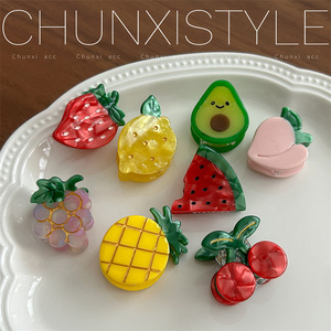 Mignonnes pinces à cheveux en acétate, motif fruits (fraise, cerise), mini pinces latérales pour frange et dessus de tête, accessoires capillaires - Product Image 2