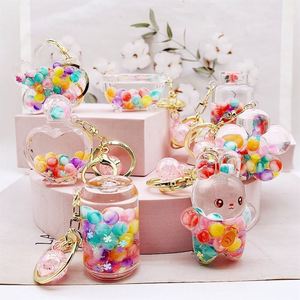 Custom Acrylic Colorful Beads Quicksand Bottle <b>Key</b> <b>Chain</b> Cute Rabbit Oil Floating KeyChain Bags Pendant Small <b>Key</b> Ring Gift - Product Image 1