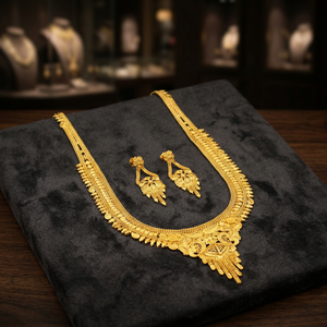 Wholesale 14K 18K 24K Micro Gold Plated Women's Traditional Wedding <b>Long</b> Popcorn Chain <b>Necklace</b> and Earrings Set Brass - Product Image 2
