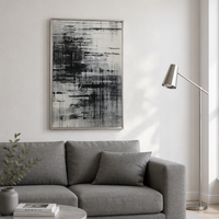 FLOLENCO Peinture murale décorative abstraite monochrome moderne, cadre en métal argenté, toile texturée pour maison minimaliste