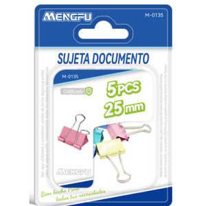 Mengfu M-0135 Confezione da 5 Fermagli Multicolore da 25mm per Organizzazione Documenti, in Acciaio Magnetico, Made in China - Product Image 1