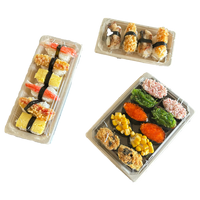 Boîte à sushi biodégradable recyclable de qualité alimentaire, plateau en pulpe à emporter, couvercle en PET pour emballage de sushi jetable, finition mate en bagasse