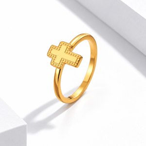 Bague Croix Plaqué Or Unisexe Religieuse pour Usage Quotidien Bijou Tendance en Alliage Design Simple - Product Image 1