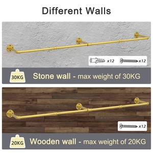 מעקה בגדים צינור תעשייתי, רכבת בגדים רכוב קיר כבד מתלה 180 מתלה מטליות צינור ארוך מתלה מסילה - Product Image 3